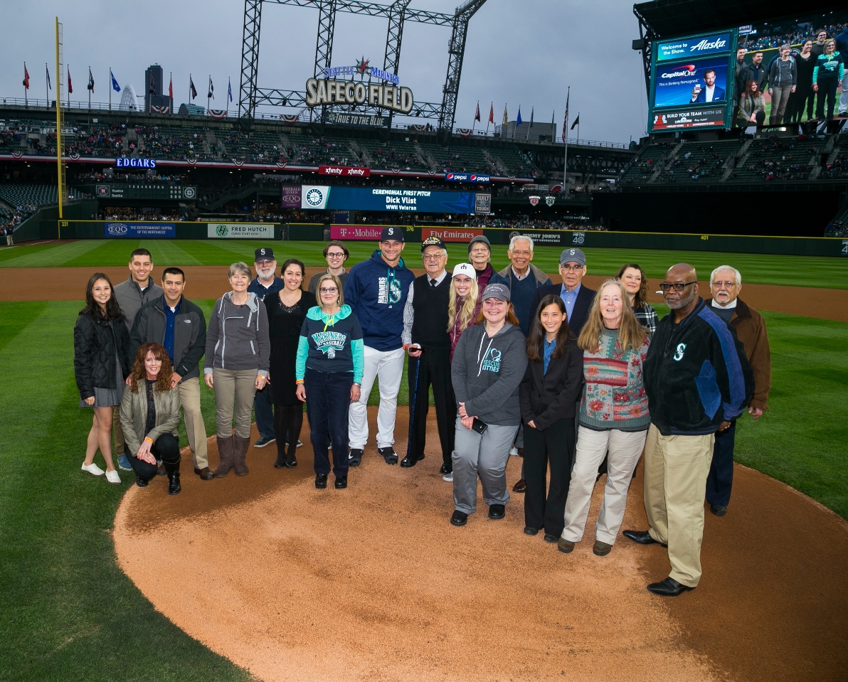 group photo of recipients of 2017 governor's volunteer service awards in attendance at salute to volunteers night pre-game ceremony (not all in attendance) 