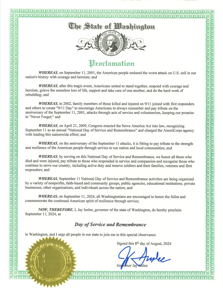 governor's 9/11 Day of Service proclamation