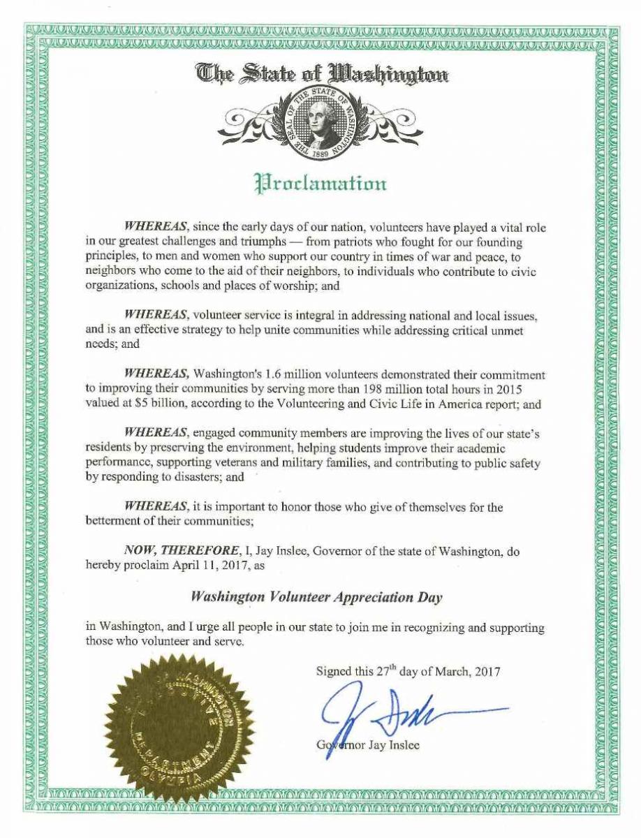 proclamation washington volunteer appreciation day
