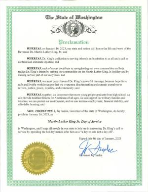 image of governor's MLK Day of Service Proclamation 