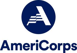 logo image of blue circle with wavy letter A inside with text underneath spelling AmeriCorps